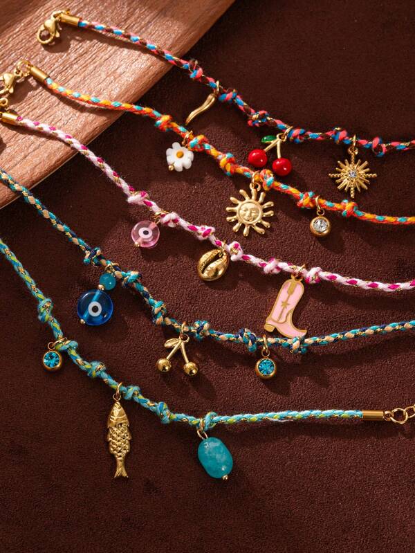 1 stuk zomermode bohemien zomer strandvakantie dagelijkse zon zeester kleine vis kers combinatie meerdere hanger sieraden armband, geschikt voor dagelijkse kledingdecoratie van vrouwen en strandvakantie feest muziek festival dragen