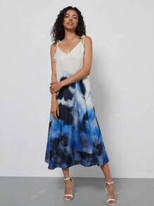 Women's Fashion Floral Print V-Neck Casual Vacation Style Spaghetti Strap Backless Summer Dress, Se-Hore Design