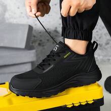 GUYISA 安全鞋黑色，透气防砸防刺穿，柔软，耐用，轻便，时尚功能性工作鞋 - 黑色 - 查看 2