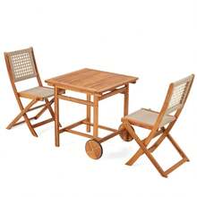 YODOLLA Outdoor Patio Dining Set, Acacia Wood Outdoor Table And Chairs With Wheels, Farmhouse Style Foldable Dining Set For Backyard, Deck & Poolside - màu nâu - Xem 2