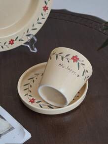 Juego de taza y platillo de café con estampado de flores mate retro, pintado a mano con vajilla de cerámica con estampado floral pequeño, incluye tazas de café, platillos, tazones para pasta, tazones para postres, tazas de té, para uso doméstico