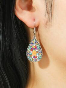 TopHanqi 3pcs Women Bohemian Vintage Jewelry Set, Geometric Teardrop Oil Drip Earrings & Beaded Pendant Necklace, Cute & Elegant, Suitable For Daily Wear, Parties, Gatherings, All Season Gift