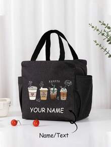 Custom Insulated Bag, "Four Cups Of Coffee" Pattern Lunch Cooler Bag With Black Cutlery Storage Bag, Double Pocket Lunch Box Bag, Large Capacity, Student Meal Insulated Cooler Bag, Portable Travel Picnic Bag, Office School Lunch Bag Insulated Lunch Box, Work Lunch Box, Work Office Holiday Lunch Box, Multi-Functional Camping School Lunch Box, Unisex, Multi-Color Optional - Multicolor - View 9