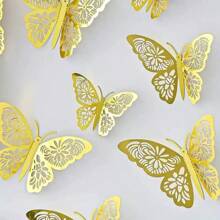 12pcs 3D Hollow Foldable Butterfly Wall Stickers, For Home Decoration, Gold Color Butterfly Decals Room Decor Wall Decor Personalised Stickers