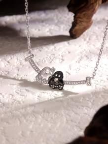 1 Stück Kreatives, bewegliches Damen-Halsband mit schwarz-weißem Geist-Zirkonia-Herz-Anhänger, lustige Stresslinderung, Jahrestags-Geschenk für Paar, cartoon-artig, süß, Choker-Stil