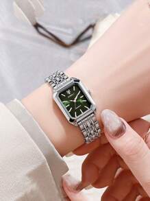 1 pièce Montre Quartz Carrée Pour Femme, Bracelet En Acier Inoxydable À La Mode, Design Minimaliste Et Polyvalent