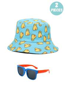 2 peças de boné de beisebol amarelo fofo e casual e óculos dobráveis para adolescentes, adequados para passeios diários, férias na praia ao ar livre, sombreamento e proteção solar