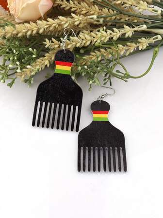 1 par träkam tryckta träörhängen, vintage fest afrikanska smycken gör-det-själv klubbpresent