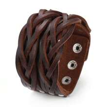 1pc Men's Fashion Bracelet Personality Simple V Face X Face Glossy Leather Bracelet Suitable For Daily Wear