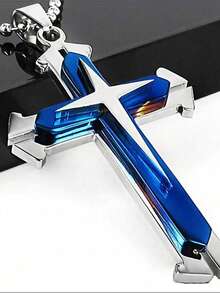 Simple 3-Layer Cross Pendant Necklace, Stainless Steel Chain, Fashionable Necklace Charm, Party Accessory Gift - Necklace - View 3