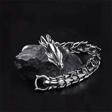 1pc 20cm Men's Viking Dragon Head Punk Style Bracelet, Fashion Vintage Accessory Suitable For Daily, Party, Gift