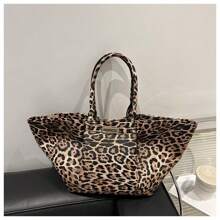 Borsa vintage con stampa leopardata, design di nicchia, grande capacità, borsa per la spesa, borsa da donna