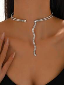 1 pièce Élégant Collier Ras-de-Cou Ouvert Étincelant en Zirconium, Convient pour la Fête, le Bal, la Tenue de Mariage