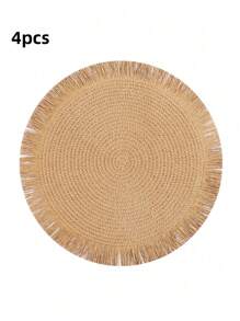 2 piezas/8 piezas Manteles individuales redondos de 15 pulgadas de fibra de papel tejida con borlas, resistentes al calor, decoración de vajilla de hotel y restaurante, decoración de mesa de comedor y sala de estar, antideslizante, adecuado para reuniones en el hogar y fiestas de boda