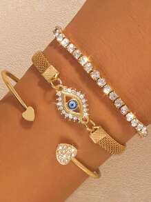 Set de 3 pulseras con diseño geométrico de ojo de demonio, adecuado para el uso diario de las mujeres, fiestas, joyas de multi capa vintage con cuentas como regalo