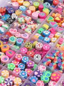 Polymer Clay Beads Kit 24 Styles Cute Fun Clay Beads Flower Butterfly Heart Letter Pony Beads For Bracelet Necklace Making DIY ﻿