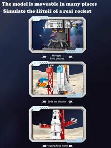 3D Puzzle Toy, Aerospace Shuttle Rocket Spacecraft Assemble DIY Puzzle Model, Miniature City Street Scene, Children Small Particle Building Blocks Toy