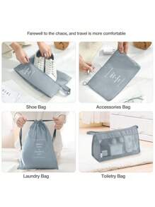 10-1 pièce Sacs de rangement pour voyage d'été, sacs cosmétiques portables imperméables, sacs de toilette multifonctions, sacs de rangement pour vêtements grande capacité, sacs de rangement polyvalents, sacs à main, sacs à chaussures, sacs de plein air, sacs de compression, sacs organisateurs de maquillage