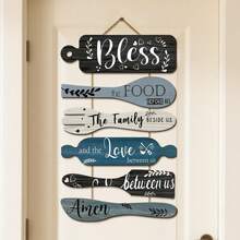 1 Set de Decoración de Pared de Madera: Bendice la Comida Antes de Nosotros - Decoración Artística de Pared de 6 Piezas de Madera Colgante con Cuerda para Comedor, Cosecha Festiva, Otoño, Año Nuevo y Decoración Navideña, Arte de Cocina Rústica de Granja