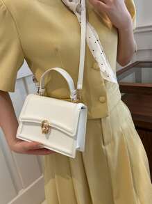Elegant Solid Color Fashion Handbag, Retro Flap Purse For Women, PU Crossbody Shoulder Bag With Top Handle