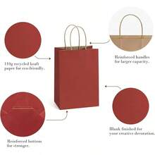 Bags 100Pcs 5.25x3x8 Small Kraft Paper Bags With Handles Bulk, Brown Paper Sacks Small Business, Retail, Merchandise, Wedding Birthday Party Favor - 紅色 - 查看 5