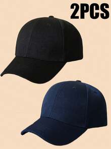 2 Pcs Solid Color Men's Outdoor Sun Protection Casual Hat, Minimalist Fashion Adjustable Comfortable Snapback Hat For Spring And Fall, Travel, Beach, Y2K Style For Teenagers - A - View 11