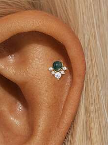 1 件 925 纯银苔藓玛瑙榄尖形平背软骨耳轮穿孔精美珠宝适合日常佩戴婚礼派对订婚周年纪念情人节 - 金色 - 查看 11