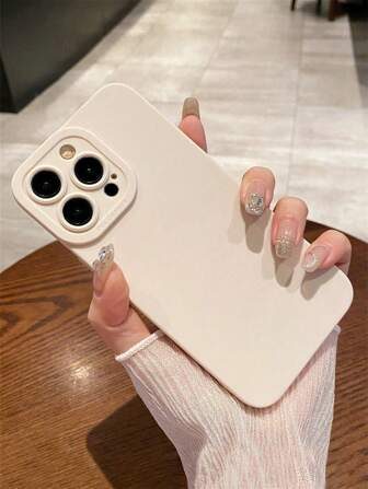 1pc Minimalist Cream-White Color Lens Protection Phone Case, Compatible With IPhone And Galaxy Series