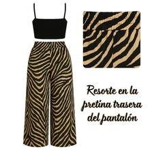 Conjunto Pantalón Pata De Elefante Y Blusa Selva Urbana Dama  Estampado de Cebra    Bohemio  Elegante  Sexy  Casual    Tela    Pliegos  Corte Alto    Conjunto 2 Piezas Pantalon Blusa Tipo Crop Top Animal Print  Playa  Noche de fiesta  Casa  Jardín  Sesión de fotos  Calle    Primavera, Verano, Otoño - Camel - Ver 7
