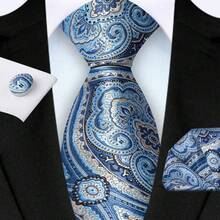 3 件套男士领带套装：3.15 英寸宽佩斯利图案领带、口袋巾和袖扣，高品质经典时尚商务休闲领带套装，婚礼、圣诞节、派对礼物 - 佩斯利 - 查看 13