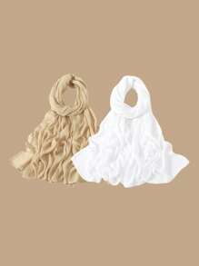 2pcs/1pc Wide-Brim Chiffon Scarf For Women, Fashionable Breathable Long Scarf, Muslim Hijab Headscarf, Suitable For Daily Comfortable And Versatile Wear