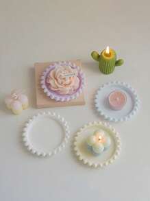 1pc A Pearl Edge Gypsum Aromatherapy Candle Tray, Gypsum Material, Ins Style Candle Holder, Shooting Props, Round Tray, Home Decoration, Gift Decoration, Handmade Creative Candle Base Vessel Aromatherapy Candle Tray