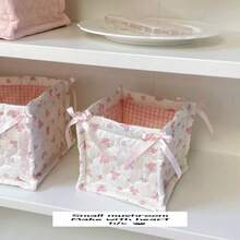 1 Cute Pink And Blue Three-Dimensional Bow Lace Storage Basket, Desktop Sundries Storage Basket, Lipstick Makeup Brush Skin Care Storage Basket, Desktop Decoration - 彩色 - 查看 14