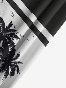 Bañador de playa para hombre de verano con estampado de palmeras, bloques de color a rayas y forro interior - Blanco y Negro - Ver 9