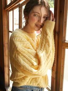 Elegant Women's Chic Autumn Winter Knit Sweater Thick French Style Loose Pullover Long Sleeve Round Neck Jumper Back To School Fall Women Clothes Autumn Winter Christmas Thanksgiving New Year Chic (Pattern Random)