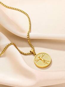 1Pc Vintage Style Da Vinci Vitruvian Man Necklace, Vitruvian Man Round Pendant Necklace, Stainless Steel Necklace, Charm Jewelry Fashion Accessories, Gift For Her/Him