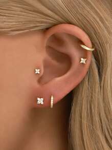 1piece Elegant Tiny Gold Four-Leaf Clover Threaded Labret, Hypoallergenic 925 Sterling Silver Flower Stud Earring, Flat Back Earring,Tragus Stud, Flat Back Stud, Helix Stud,Cartilageor Stud, For Women Daily's Wear(Sold As 1 Piece)