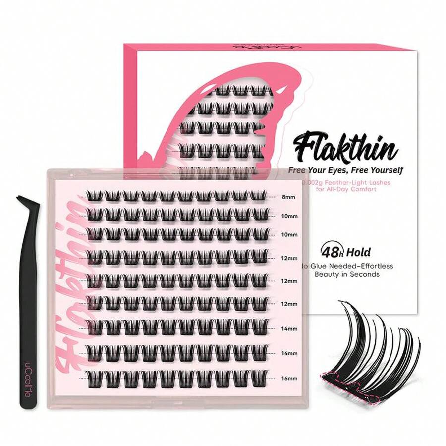 Lashes UCoolMe Flora Lash Extension Kit Clusters Individual Lashes Kit Springtok Beginner Friendly Lash And Seal, WaterProof Lashes Girl Eyelash Extension At Home Makeup Cosmetic - Flakthin-glam (Glueless Lashes) - View 1