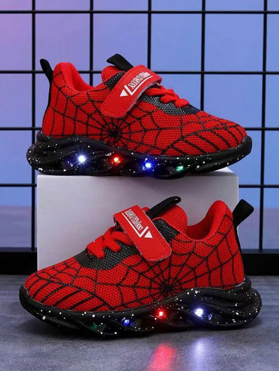 1 Pair 2025 Kids Mesh Breathable Luminous Halloween Cartoon Running Sports Shoes For Boys - Red - View 1