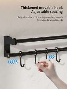 1pc Easy To Install Wall-Mounted Kitchen Utensil Organizer Rack, With Movable Hooks, Kitchenware Hooks, Drill-Free Kitchen Cling Film And Paper Towel Holder, Multi-Purpose Storage Rack, Space-Saving, Kitchen Supplies Rack