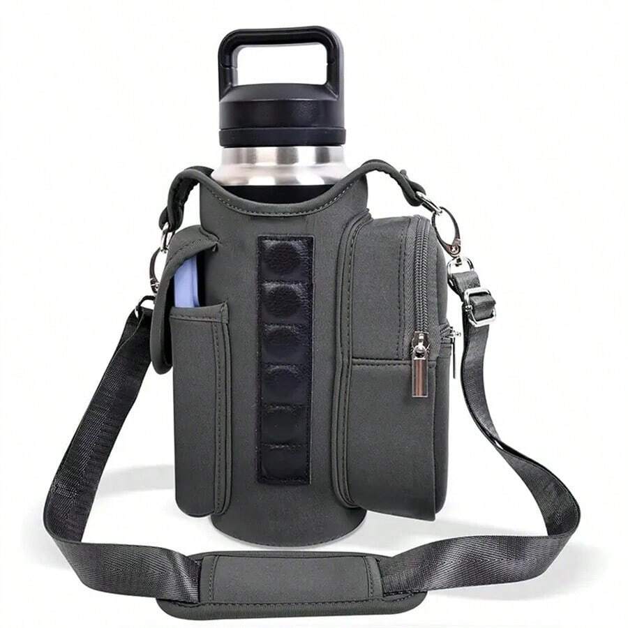 Suport magnetic pentru sticle de apă, geantă de sală, cu buzunare pentru telefon și curea de umăr, 5 magneți încorporați, husă pentru sticle de sală, organizator magnetic pentru accesorii de sală pentru bărbați