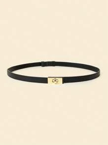1pc Women's Adjustable Size Gold Buckle Belt, Suitable For Jeans, Casual Wear, Jackets, Skirts, Daily Use, Bohemian PU Leather Cross Grain Belt For Everyday Outings