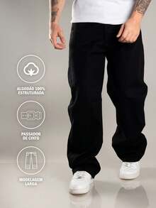 Kit 2 Men's Baggy Jeans Casual Hiphop Streetwear Stylish Skate Baggy Cotton - 彩色 - 查看 2