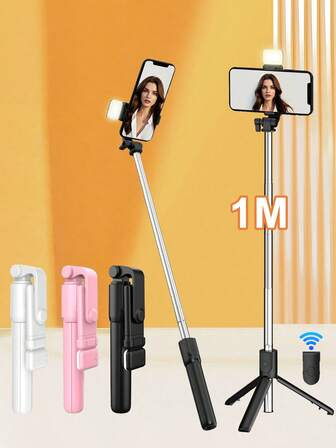 1m LED trådlös selfiepinne, 360° roterande anti-shake stativ, bärbart multifunktionellt fotoverktyg, kompatibel med iOS- och Android-telefoner, lämplig för utomhusresor, sommarsemester, livestreaming med mera