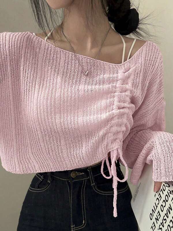 Korean Style Soft & Comfortable Drawstring Knitted Sweater, Women
