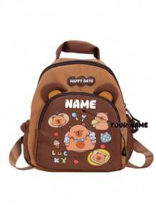 1 pieza Capibara personalizado, Bolso de doble clic, Mochila personalizada con estampado de Capibara de dibujos animados con nombre personalizado para niños y niñas, mochila mini ligera y linda con nombre personalizado o texto festivo, bolso de moda con cierre de cremallera de nailon, bolso casual multifuncional para uso diario, regalo perfecto entre amigos, multifuncional, ornamental, letra, elegante, moderno, colorido, lindo, adorable, casual, personalizado, único, personalizado, regalos ideales para él, regalos ideales para ella