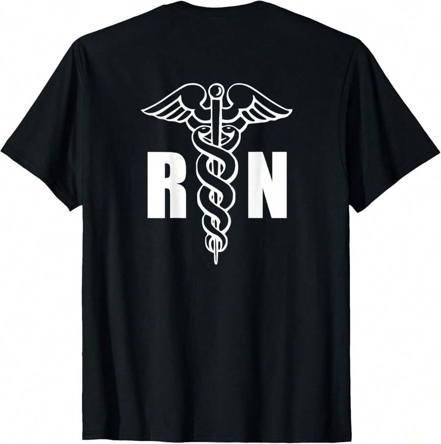 Enfermera RN Caduceo Símbolo Médico Enfermería (Diseño de Espalda) Camiseta - Negro - Ver 1