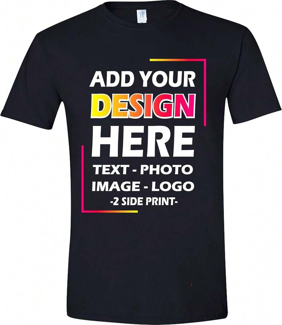 Camiseta personalizada con tu imagen, foto, logo y texto para hombres y mujeres, camiseta impresa personalizada con foto en ambos lados - Negro - Ver 1