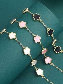 3pcs/Set Women Elegant Lucky Flower Bracelet Set, Black White Pink Color Combination, Fashion & Casual, Suitable For Daily Wear