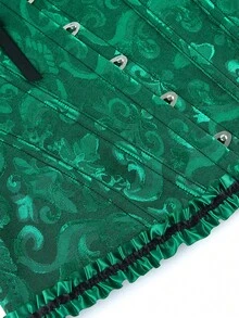 Plus Size Women Floral Jacquard Corset Bustier Top, Backless Strapless Bandeau Blouse For Party - Black Green - View 5